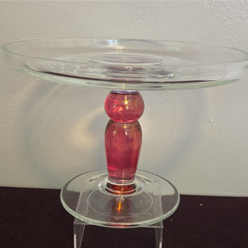 Krosno cranberry blown glass 9 inch cake stand in